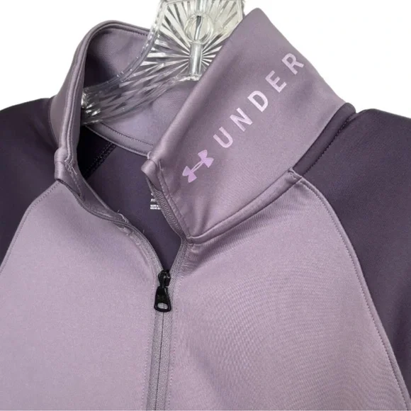 Under Armour Coldgear Quarter Zip Top Colorblock Lavender Plum Womens Size Large - Picture 9 of 15